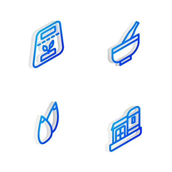 Set Isométrico Línea Mortero Pestle Pack Lleno Semillas Planta Semilla — Archivo Imágenes Vectoriales
