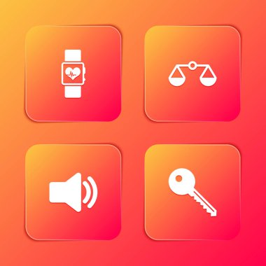 Smart saat kalp atış hızını, adalet terazisini, konuşmacı hacmini ve anahtar simgesini ayarla. Vektör.