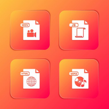 MOV dosya belgesi, JS, HTML ve MP3 simgesini ayarla. Vektör.