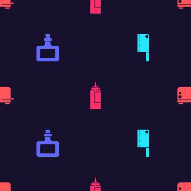 Et doğrayıcısını, sos şişesini ve ekmek kızartma makinesini kusursuz şekilde ayarla. Vektör.