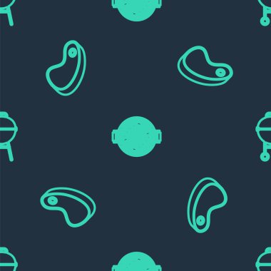 Barbekü ızgarasını sosisli, biftekli ve pürüzsüz bir şekilde hazırlayın. Vektör.