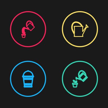 Kova, su kovası ve ikonu ayarla. Vektör.