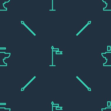 Orta Çağ bayrağı, mızrak ve örs dikişsiz şablona demircilik için dizilsin. Vektör.