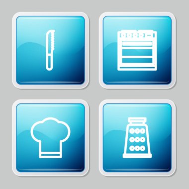 Ekmek bıçağı, fırın, şef şapkası ve Grater ikonu. Vektör.