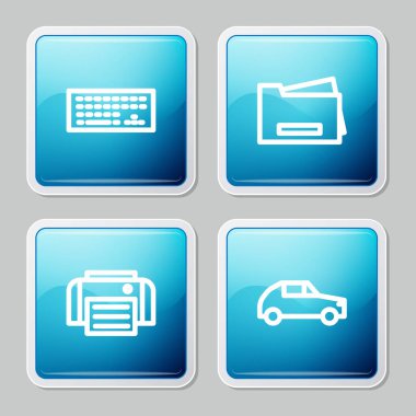 Klavye, yazıcı ve araba simgesini ayarla. Vektör