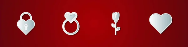 Conjunto Castillo Forma Corazón Anillos Boda Rosa Flor Icono Del — Vector de stock