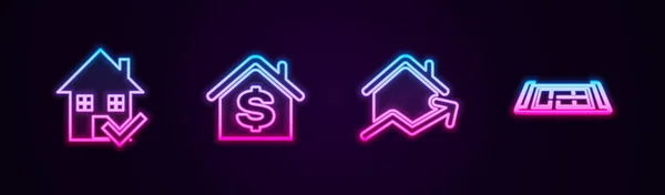 Définir Ligne Maison Avec Coche Dollar Hausse Coût Logement Plan — Image vectorielle