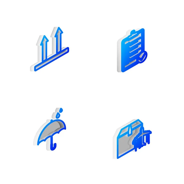 Set Isometric Line Ověření Seznamu Dodávek Tato Strana Nahoru Deštník — Stockový vektor