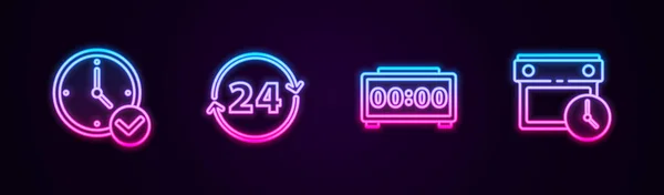 Hat Saatini Ayarla Saat Dijital Çalar Saat Takvim Parlayan Neon — Stok Vektör