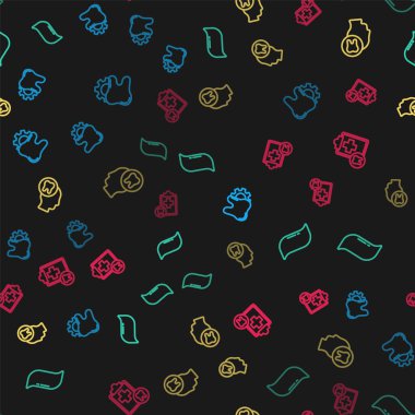 Diş tedavisi prosedürünü, diş macununu, diş ve diş kartlı insan kafasını kusursuz desenlere ayarlayın. Vektör