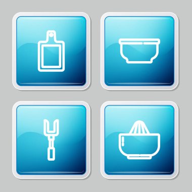 Çizgi kesme tahtası, bowling topu, barbekü çatalı ve meyve sıkacağı ikonu. Vektör