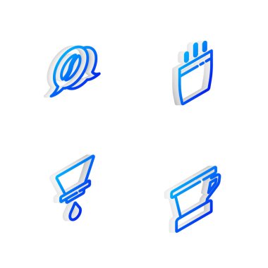 Isometric Line kahve fincanı ve konuşma ayarlayın, V60 kahve makinesi ve ikon. Vektör