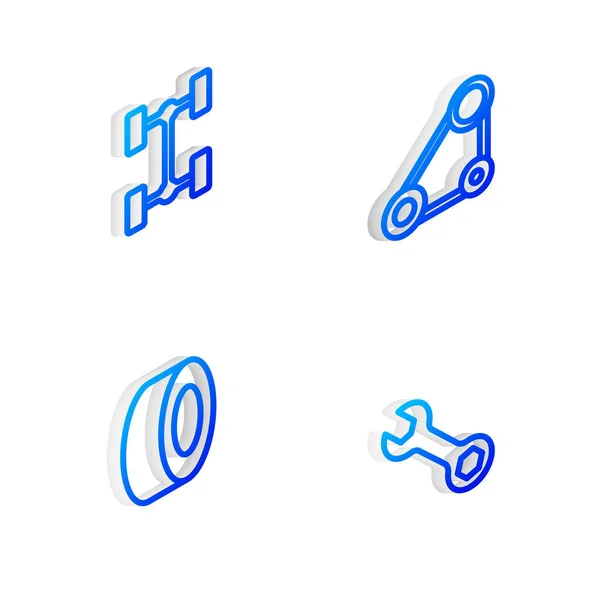 Set Isometric Line Kit Courroie Distribution Voiture Châssis Pneu Voiture — Image vectorielle