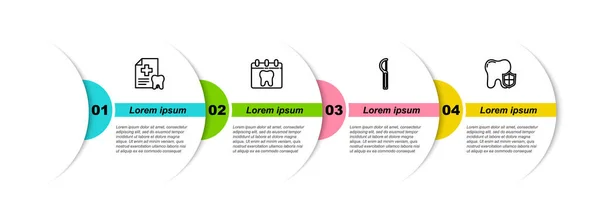 Установить Линию Стоматологическая Карта Календарь Зубами Зубной Нитью Защиты Бизнес — стоковый вектор