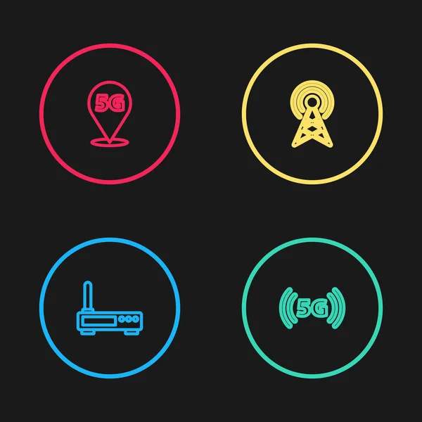 Définir Routeur Ligne Signal Réseau Antenne Icône Localisation Vecteur — Image vectorielle