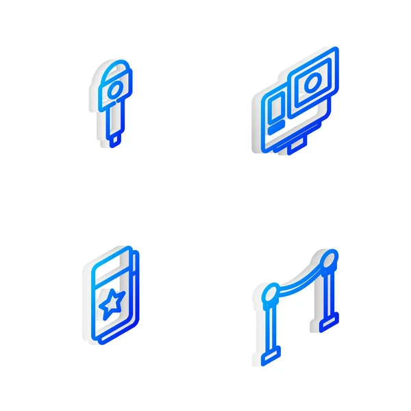 Isometric Hattı Action Ekstrem Kamera Mikrofon Sinema Bileti Bariyeri Simgesini — Stok Vektör