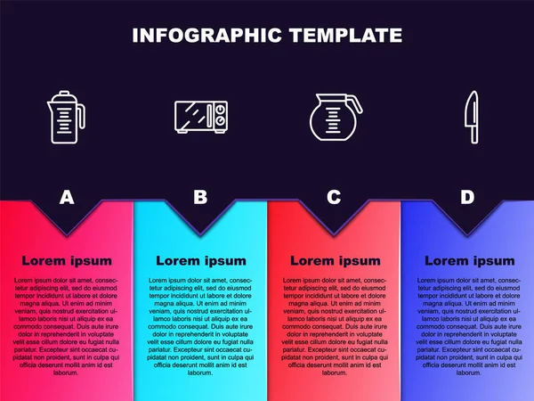 Set Line Teapot Microwave Oven Coffee Knife Business Infographic Template — Stock Vector