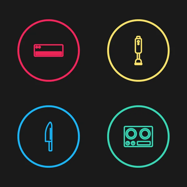 Set Line Messer Gasherd Mixer Und Klimaanlage Symbol Vektor — Stockvektor