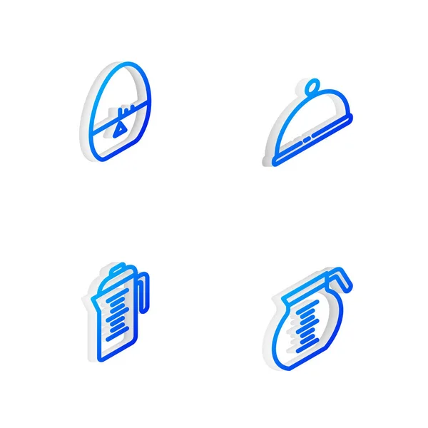 Set Isometrische Lijn Bedekt Met Dienblad Keukentimer Theepot Koffie Icoon — Stockvector