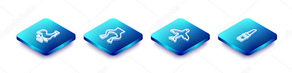 Set Isometric line Rooster weather vane, Frog legs, Plane and Lipstick icon. Vector