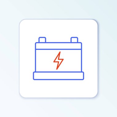 Çizgi Araba bataryası simgesi beyaz arka planda izole edildi. Akümülatör bataryası enerji ve elektrik akümülatörü bataryası. Renkli taslak konsepti. Vektör