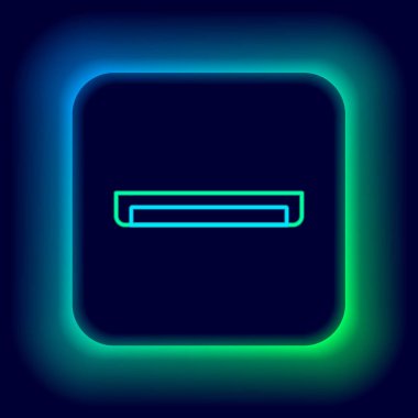 Parlayan neon hattı. Siyah zemin üzerinde izole edilmiş uzun ışıltılı floresan enerji tasarrufu ikonu. Renkli taslak konsepti. Vektör