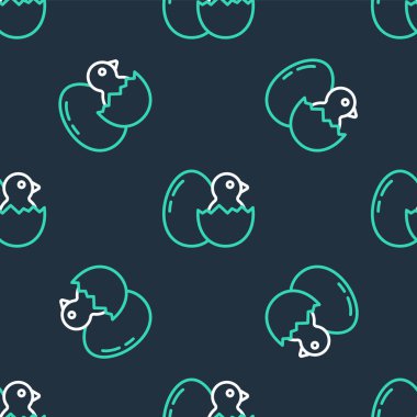 Kırık yumurta ikonundaki küçük civciv siyah arka planda iz bırakmış. Vektör