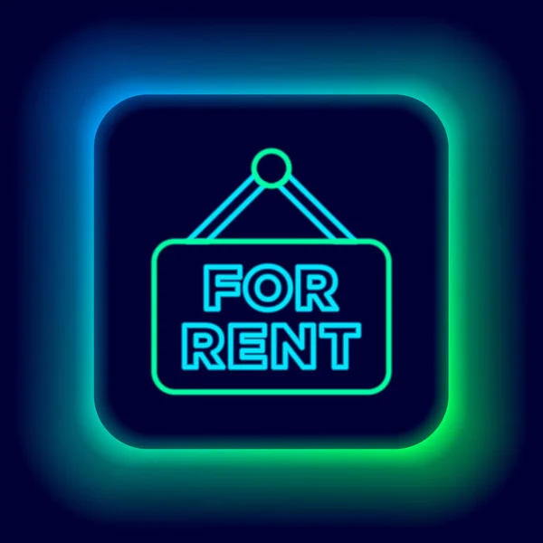 Glowing Neon Line Hanging Sign Text Rent Icon Isolated Black — Stock Vector