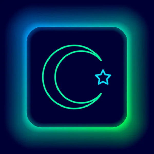 Glödande Neon Linje Stjärna Och Halvmåne Symbol För Islam Ikon — Stock vektor