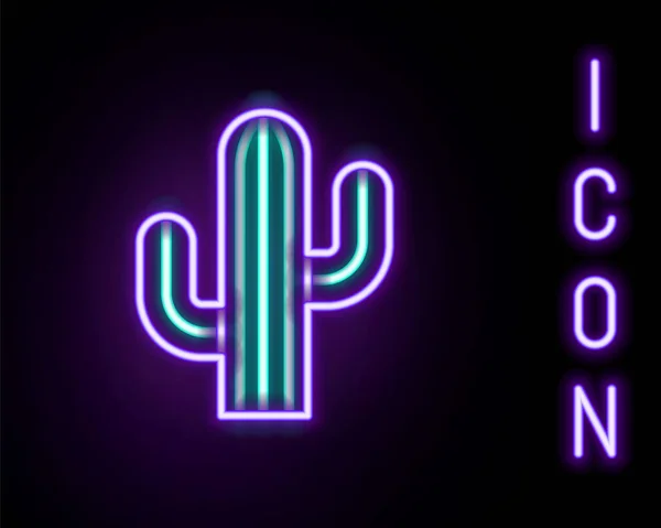 Icono Cactus Línea Neón Brillante Aislado Sobre Fondo Negro Concepto — Archivo Imágenes Vectoriales