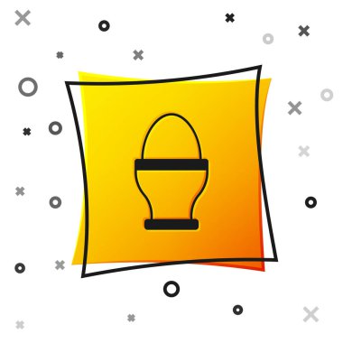 Beyaz arka planda izole edilmiş bir simgede siyah tavuk yumurtası. Sarı kare düğme. Vektör