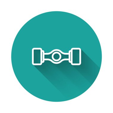 Beyaz çizgi Chassis araba simgesi uzun gölge arkaplan izole. Yeşil daire düğmesi. Vektör