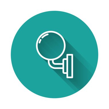 Beyaz çizgi duvar lambası ya da uzun gölge arkaplan izole lamba ikonu. Duvar lambası ışığı. Yeşil daire düğmesi. Vektör