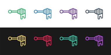 Siyah ve beyaz arkaplanda izole edilmiş bal ikonu damlayan çizgi Bal Dipper çubuğu. Tatlı kepçe. Vektör