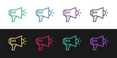 Megafon simgesini siyah beyaz arkaplanda ayır. Sözcü işareti. Vektör