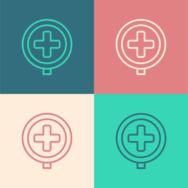 Pop Art Line Hastanesi yol trafiği ikonu renk arkaplanında izole edildi. Trafik kuralları ve güvenli sürüş. Vektör