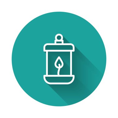 Beyaz çizgi Ramazan Kareem fener ikonu uzun gölge arkaplan izole. Yeşil daire düğmesi. Vektör