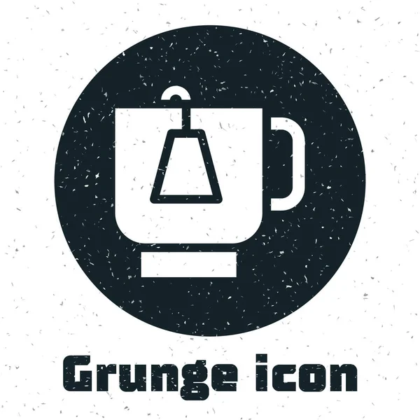 Grunge Cup Tea Tea Bag Icon Isolated White Background Monochrome — Stock Vector