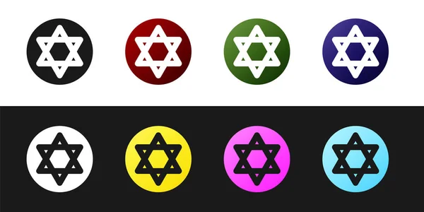 Set Star David Icon Isolated Black White Background Jewish Religion — Stock Vector