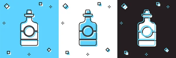 Set Icône Bouteille Tequila Isolé Sur Fond Bleu Blanc Noir — Image vectorielle
