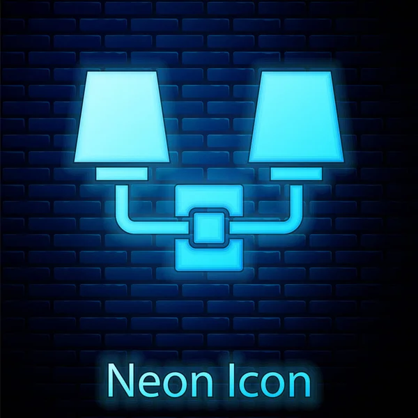 Glowing Neon Wall Lamp Sconce Icon Isolated Brick Wall Background — Stock Vector