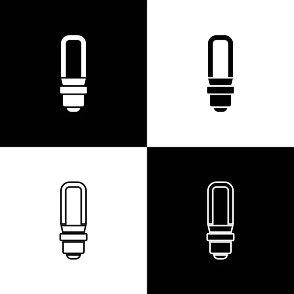 Réglez Icône Ampoule Led Isolée Sur Fond Noir Blanc Ampoule — Image vectorielle