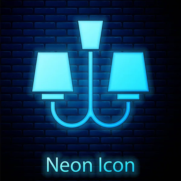 Świecący Neon Żyrandol Ikona Odizolowany Ceglanym Tle Ściany Wektor — Wektor stockowy