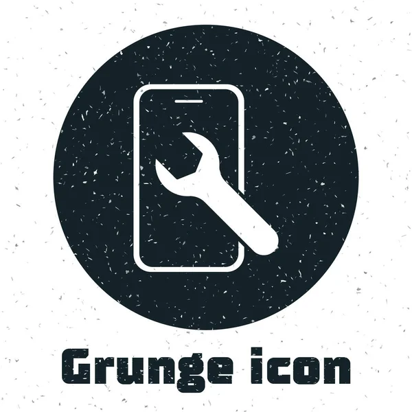 Grunge Handy Mit Schraubenschlüssel Symbol Isoliert Auf Weißem Hintergrund Anpassung — Stockvektor