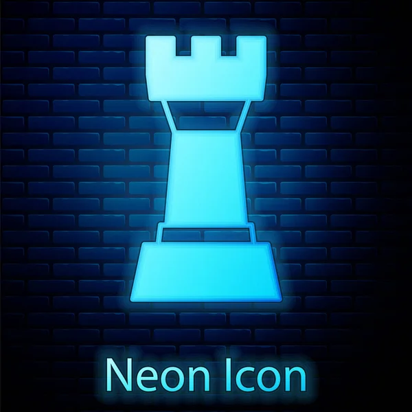 Glödande Neon Schackikon Isolerad Tegelvägg Bakgrund Affärsstrategi Spel Förvaltning Finans — Stock vektor