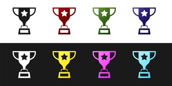 Nastavit Ikonu Award Cup Izolované Černobílém Pozadí Symbol Vítězné Trofeje — Stockový vektor