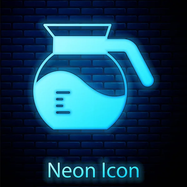 Ragyogó Neon Kávé Pot Ikon Elszigetelt Téglafal Háttér Vektor — Stock Vector