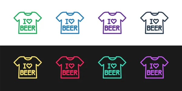 Set Line Camiseta Cerveza Icono Aislado Sobre Fondo Blanco Negro — Vector de stock
