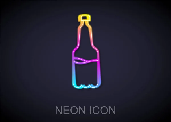 Glödande Neon Linje Plast Flaska Ikon Isolerad Svart Bakgrund Vektor — Stock vektor