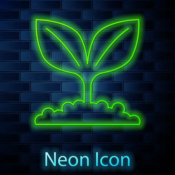 Glowing Neon Line Plant Icon Isolated Brick Wall Background Seed — Stock Vector